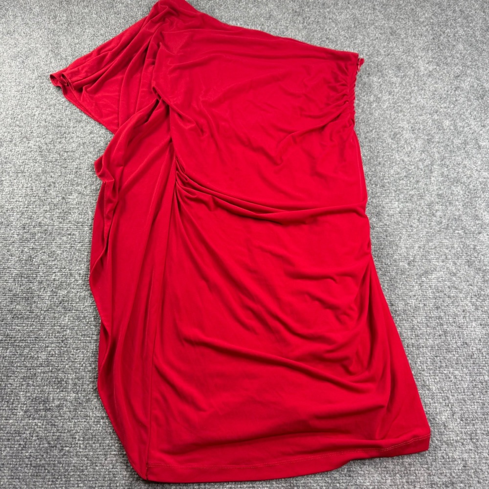 Suzi Chin One Shoulder Dress 8 Red Ruched Draped Asymmetrical Women